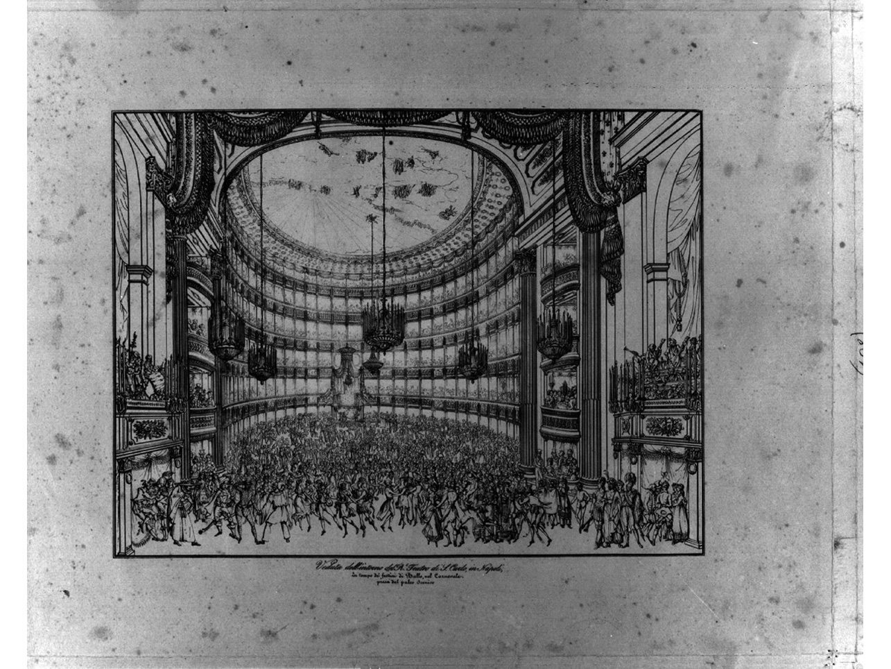 scena di ballo carnevalesco al Teatro S. Carlo (stampa) - ambito napoletano (sec. XIX)
