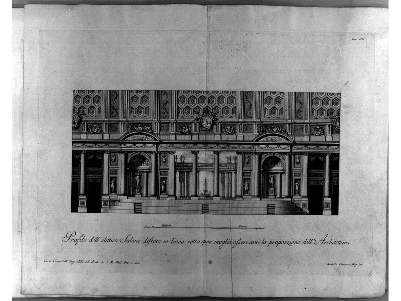 spaccato di salone (stampa, elemento d'insieme) di Vanvitelli Carlo (sec. XVIII)