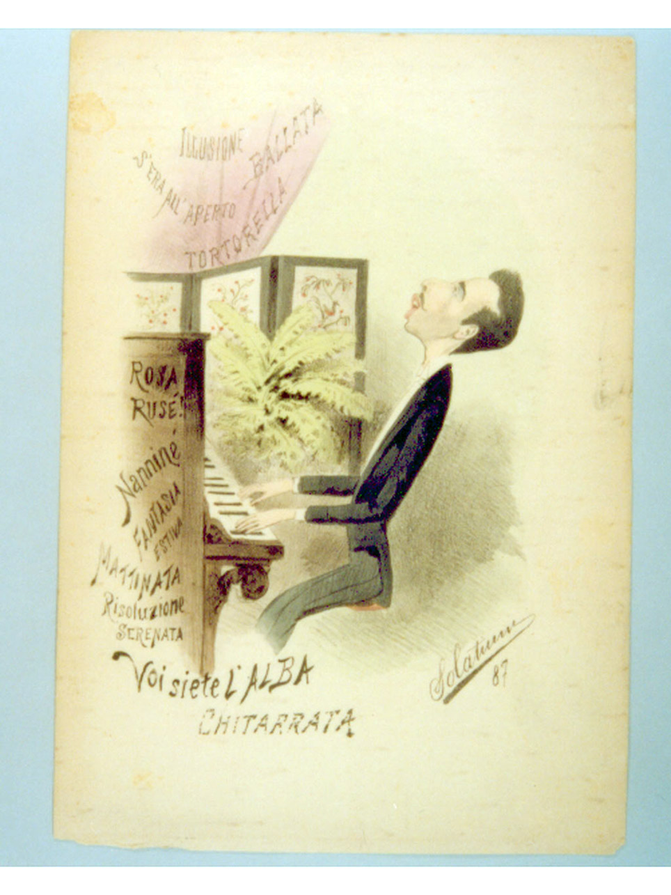 caricatura di pianista (stampa a colori) di Buonsollazzi Mario detto Solatium (sec. XIX)