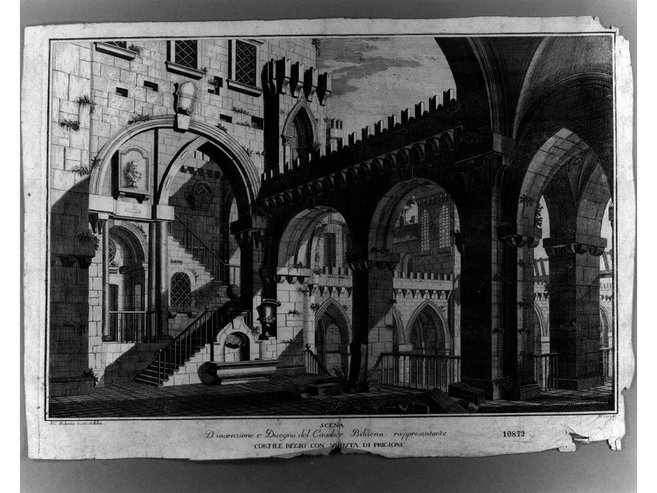 scenografia teatrale (stampa) di Galli Giuseppe detto Giuseppe Bibiena, Orio Ambrogio (sec. XVIII)