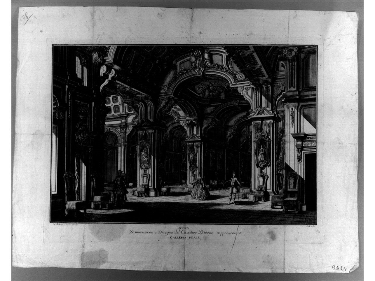 scenografia teatrale (stampa) di Galli Giuseppe detto Giuseppe Bibiena, Orio Ambrogio (sec. XVIII)