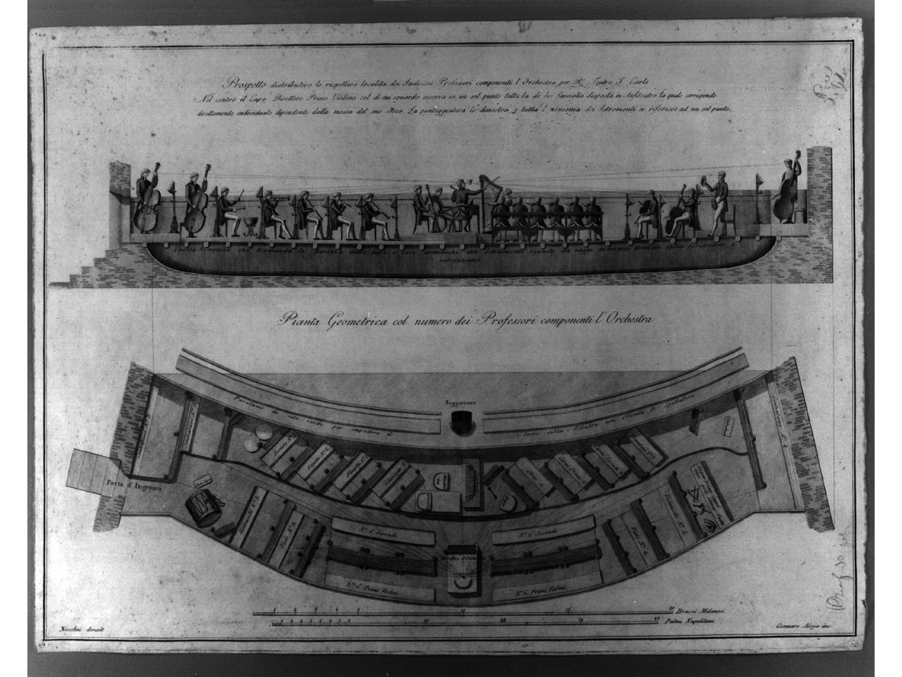 la sistemazione dell'orchestra nel Teatro di San Carlo (stampa) di Aloja Gennaro (sec. XIX)