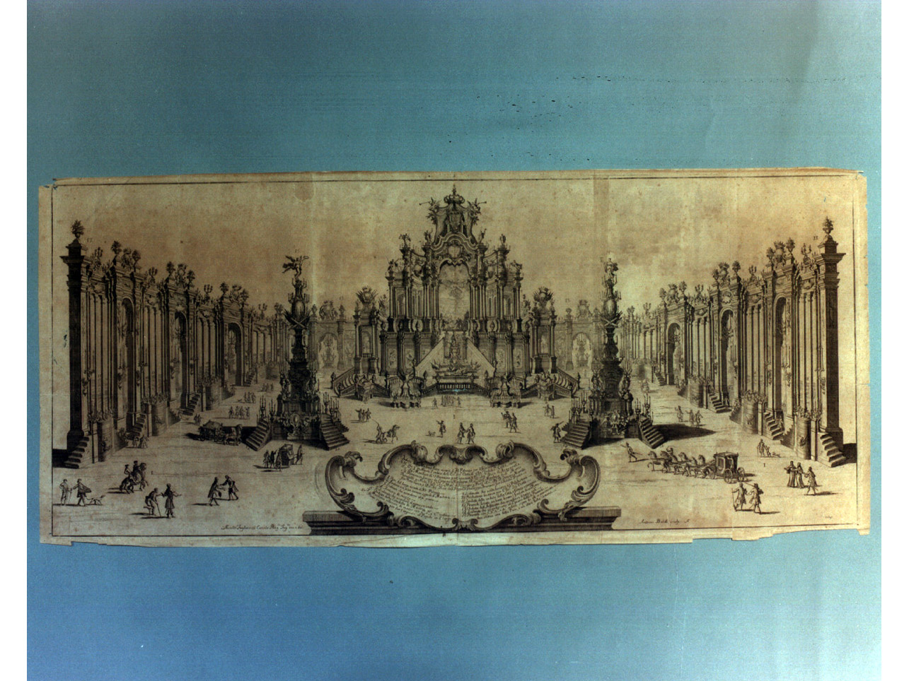apparato festivo effimero allestito a Largo di Palazzo (stampa, serie) di Baldi Antonio, Tagliacozzi Canale Nicola (sec. XVIII)