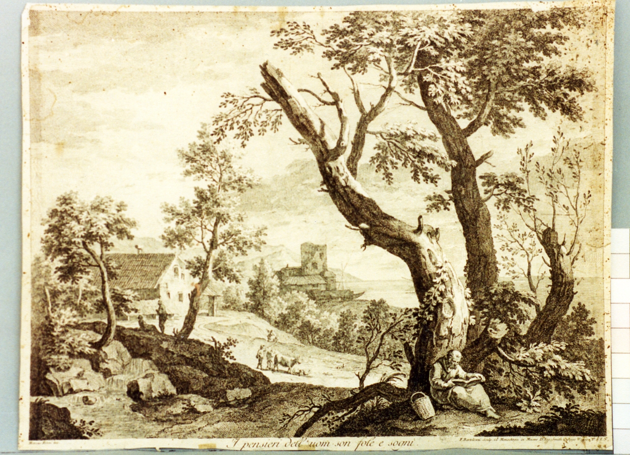 paesaggio con figure (stampa) di Ricci Marco, Bartolozzi Francesco (secc. XVIII/ XIX)