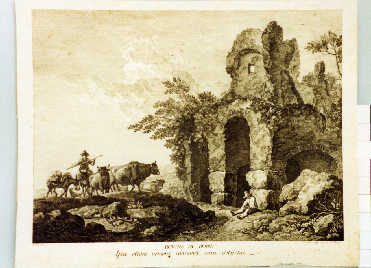 paesaggio con rovine (stampa) di Dietrich Christian Wilhelm Ernest, Del Pedro Francesco (secc. XVIII/ XIX)