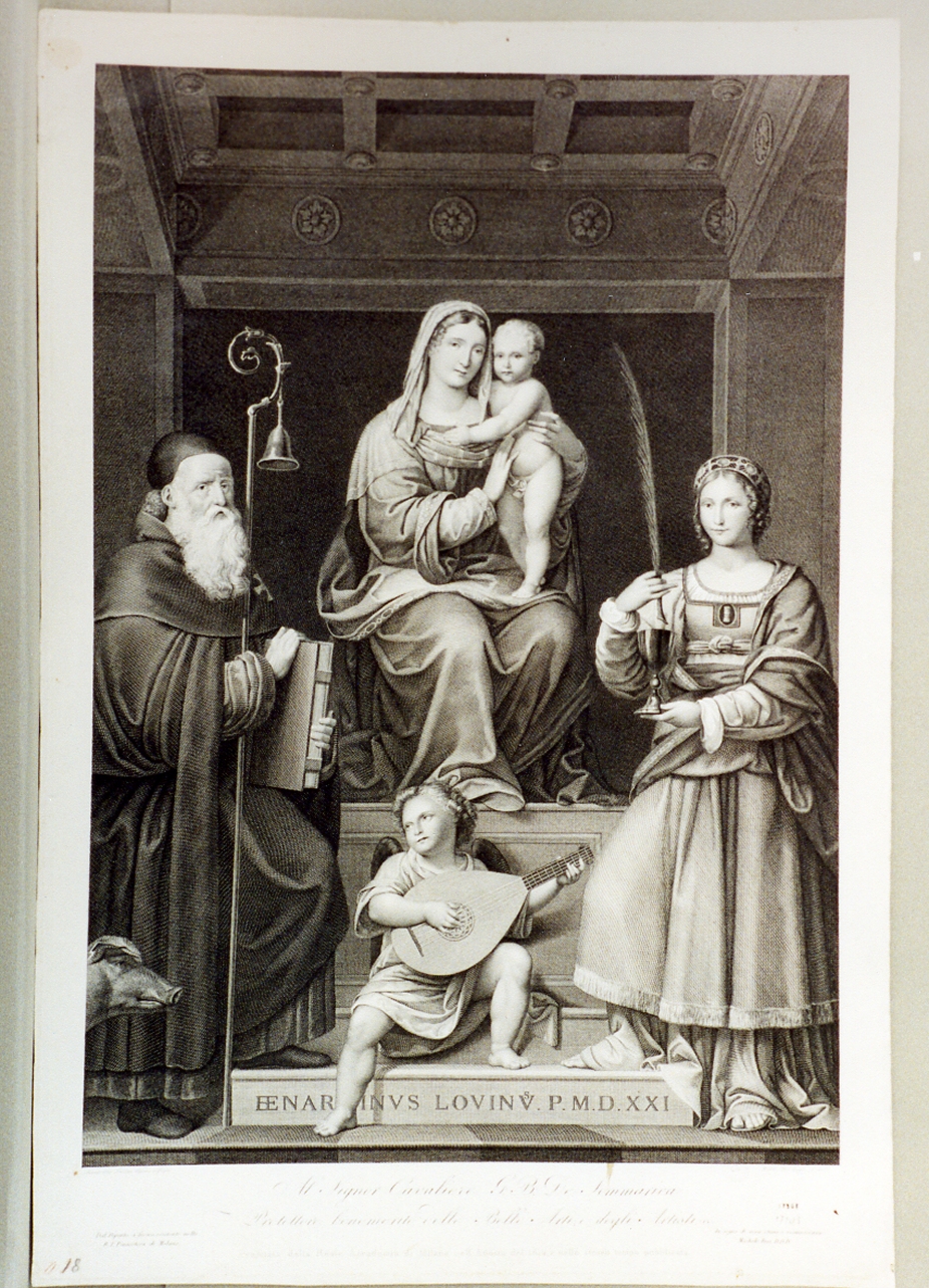 Madonna con Bambino in trono tra santi (stampa) di Bisi Michele (sec. XIX)