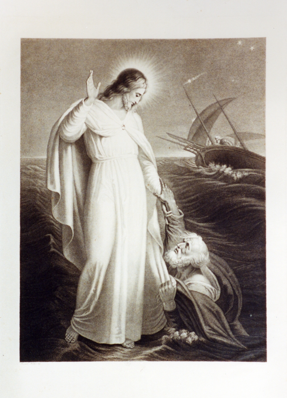 San Pietro salvato dalle acque (stampa) di Rados Luigi (secc. XVIII/ XIX)