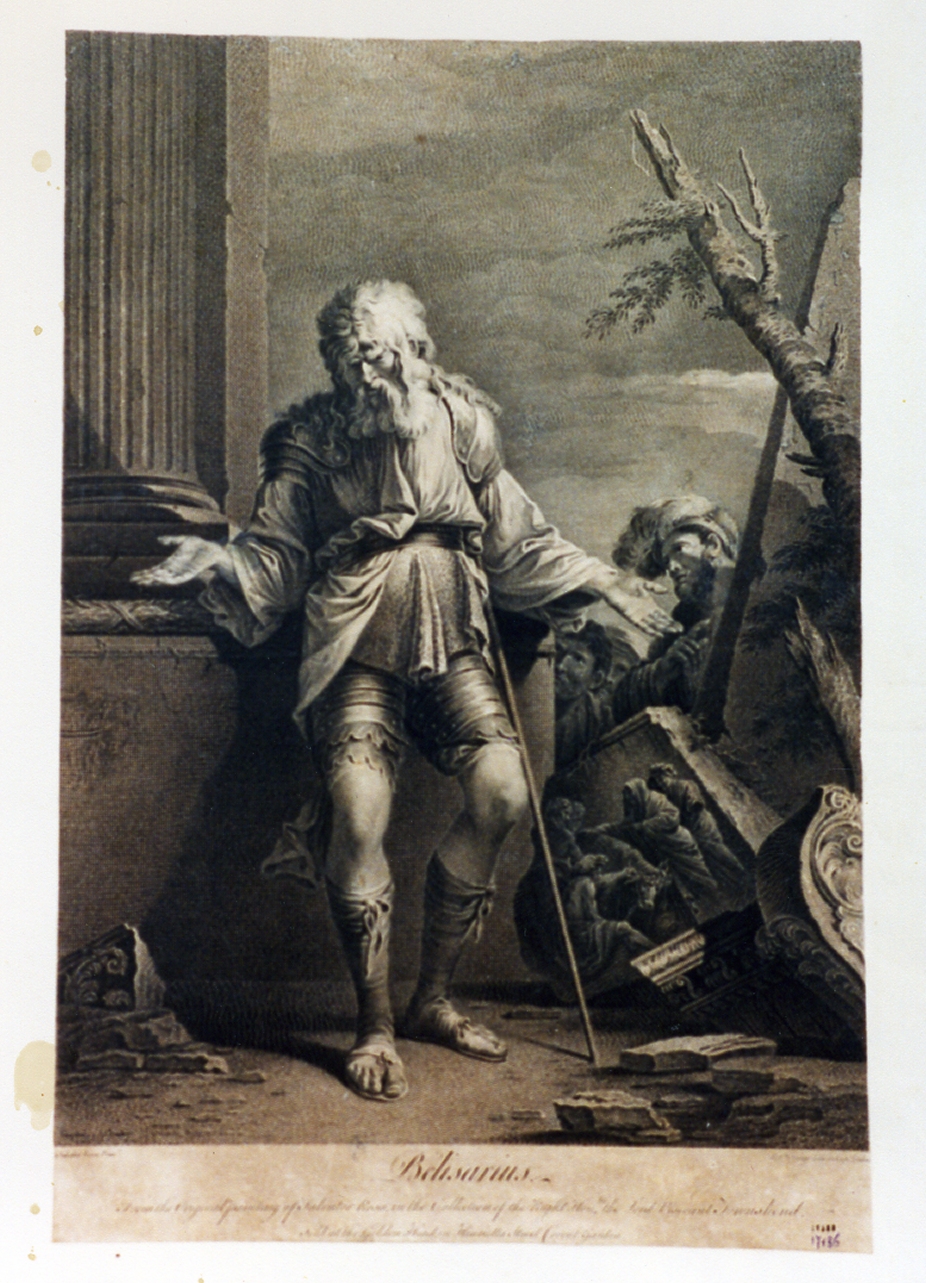 Belisario cieco vestito da mendicante è riconosciuto da un soldato (stampa) di Strange Robert (sec. XVIII)