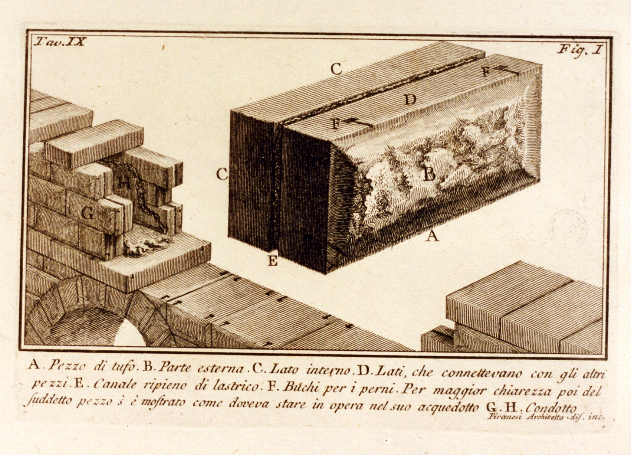 studio del condotto di un acquedotto (stampa tagliata) di Piranesi Giovanni Battista (sec. XVIII)