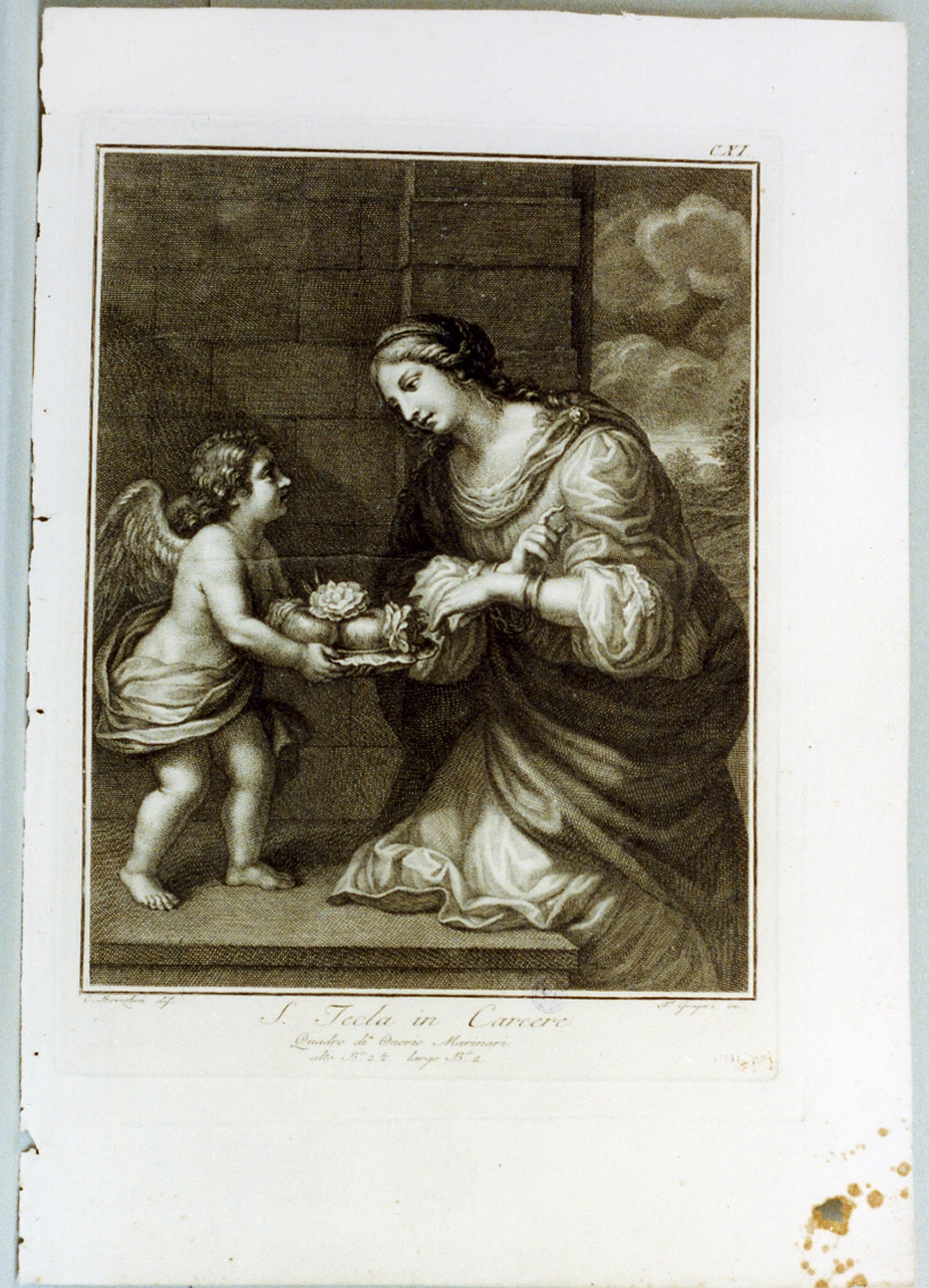 Santa Tecla in carcere (stampa tagliata) di Gregori Ferdinando, Bozzolini Carlo (secc. XVIII/ XIX)