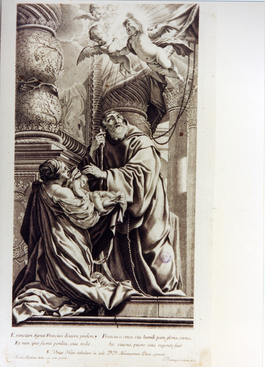 San Francesco di Paola resuscita un fanciullo (stampa tagliata) di Boullanger Jean, Tortebat François (sec. XVII)