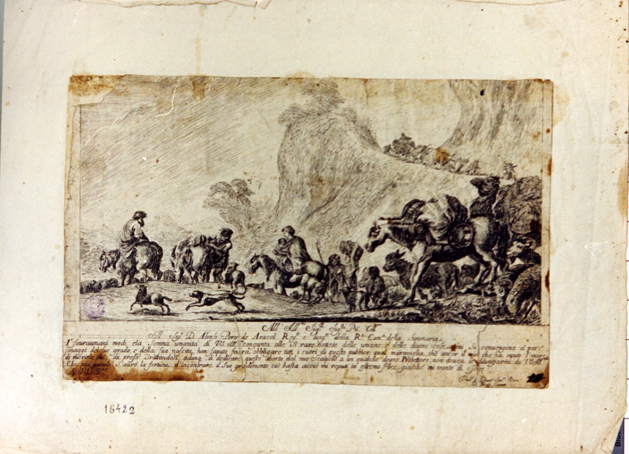 Giacobbe e la sua famiglia si recano in Egitto (stampa) di Castiglione Giovanni Benedetto detto Grechetto (sec. XVII)