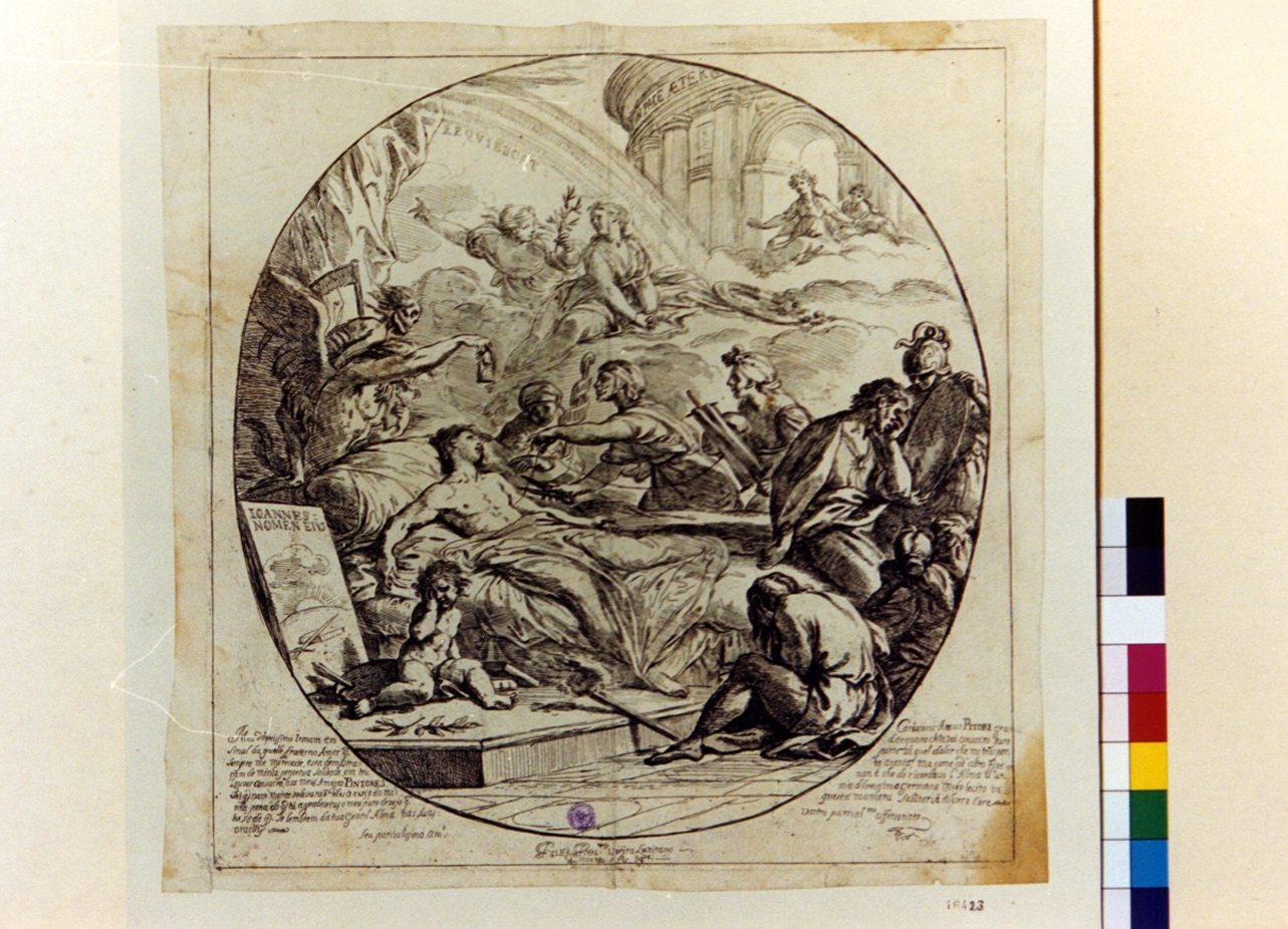 allegoria sulla morte di un giovane artista (stampa tagliata) di Vieira de Mattos Franciscus (sec. XVIII)