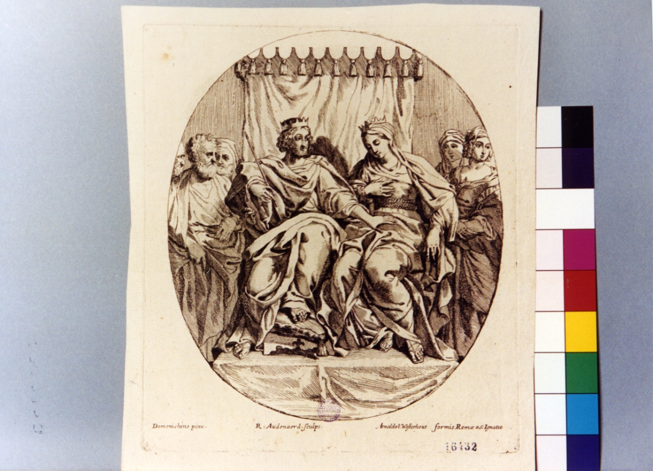 Salomone e la regina di Saba (stampa tagliata) di Van Audenaerde Robert (secc. XVII/ XVIII)