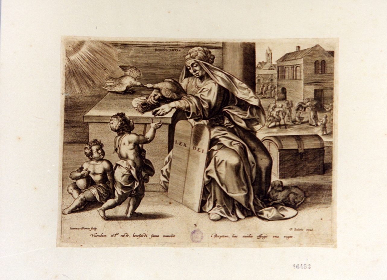 allegoria della beneficenza (stampa tagliata) di Wierix Johan (seconda metà sec. XVI)