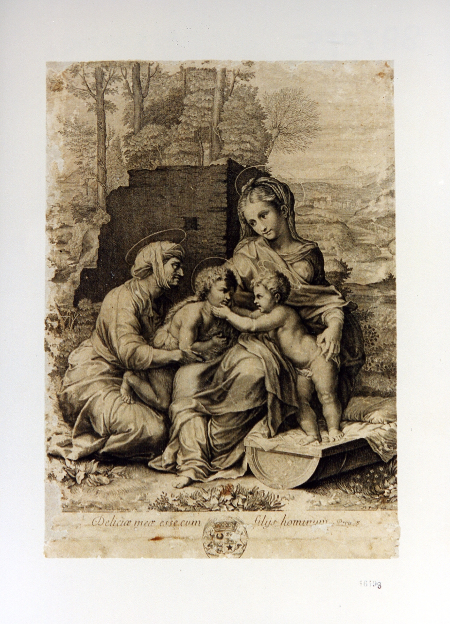 Madonna con Gesù Bambino San Giovanni Battista bambino e Sant'Elisabetta (stampa) di De Poilly François III (sec. XVII)