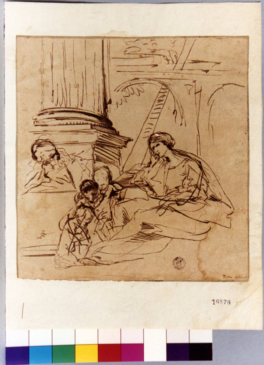 Sacra Famiglia con San Giovanni Battista bambino (stampa) di Testa Pietro detto Lucchesino (sec. XVII)