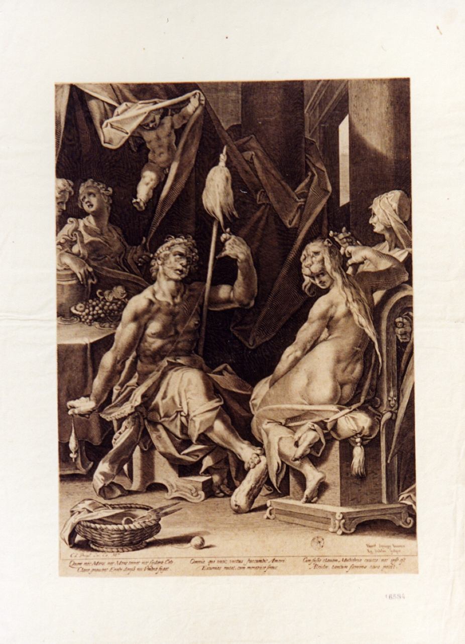 Ercole e Onfale (stampa) di Sadeler Aegidius, Spranger Bartholomaeus (secc. XVI/ XVII)