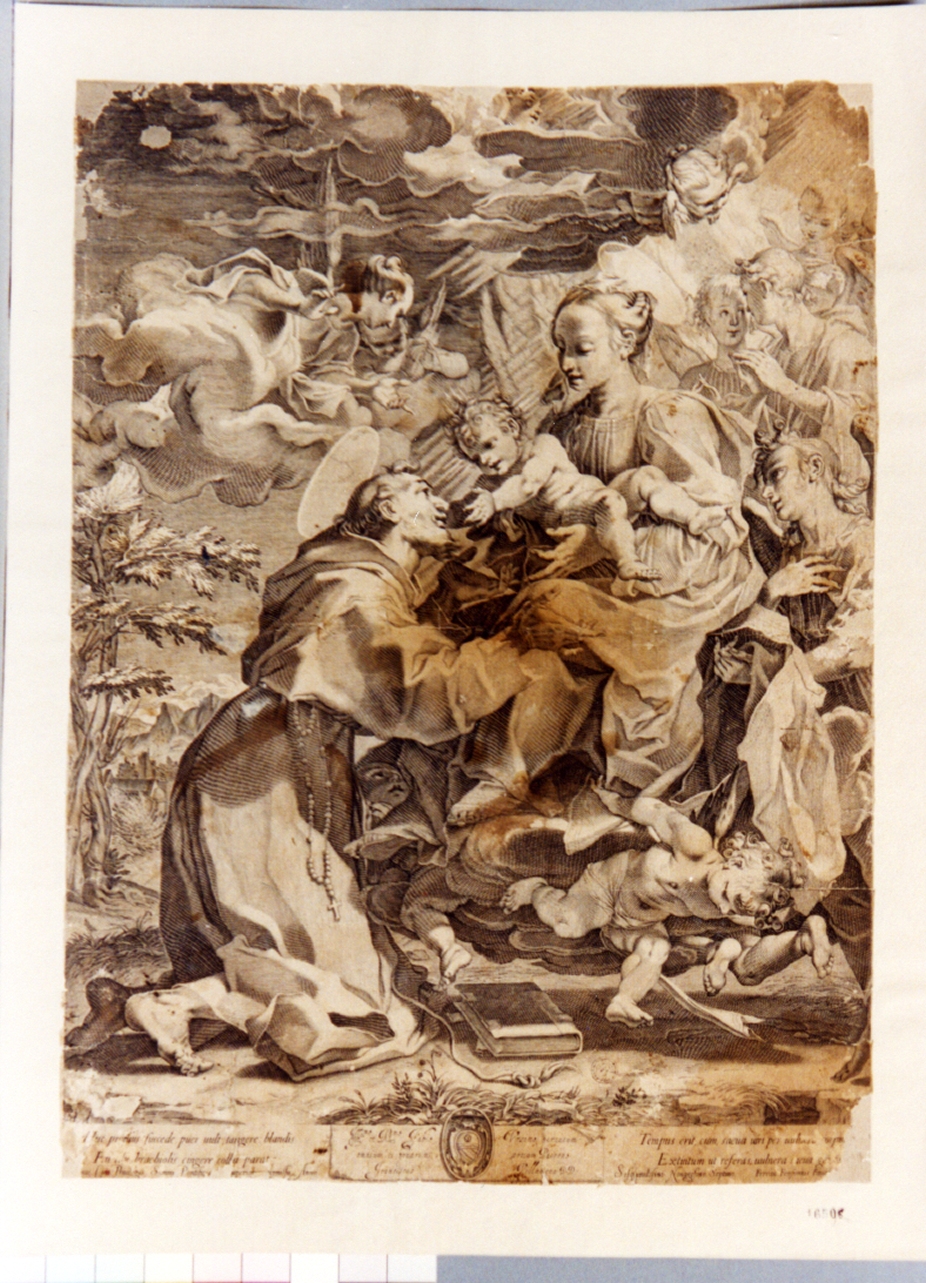 San Francesco d'Assisi riceve Gesù Bambino dalla Madonna (stampa) di Villamena Francesco (sec. XVI)