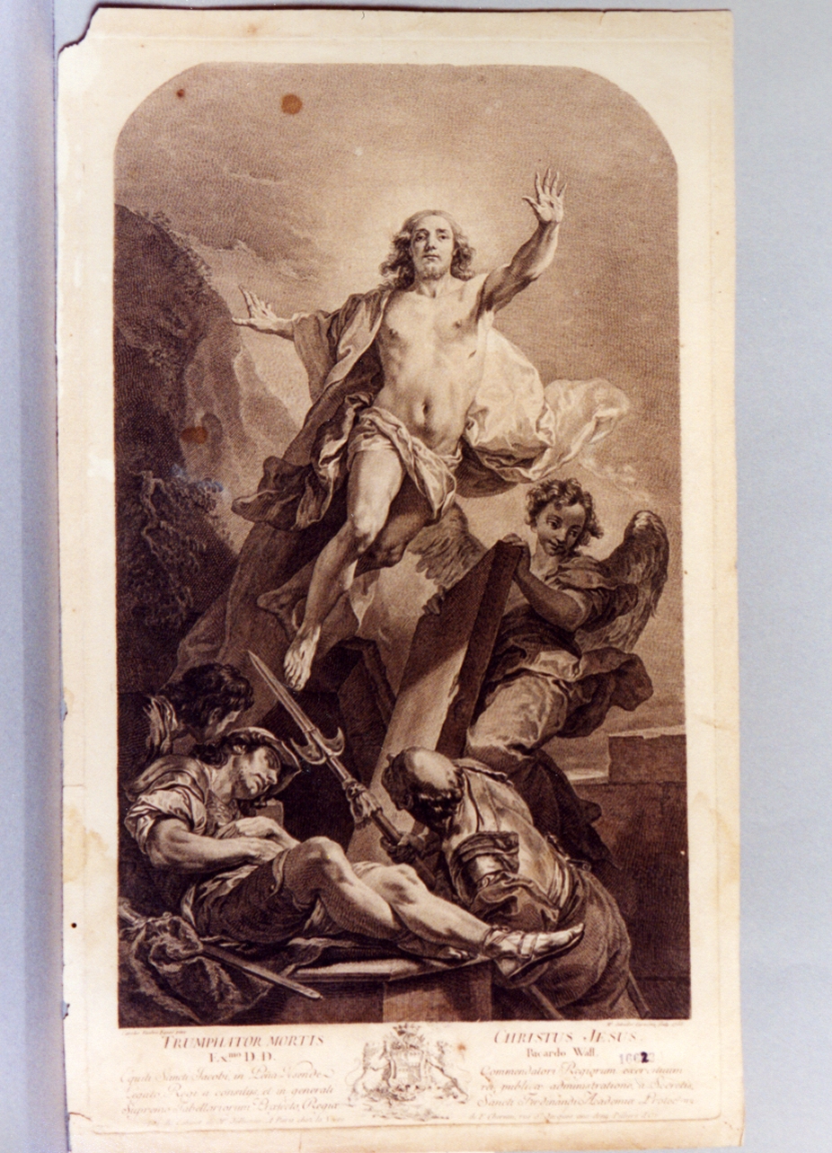 resurrezione di Cristo (stampa tagliata) di Van Loo Charles-Andrè detto Carle (sec. XVIII)