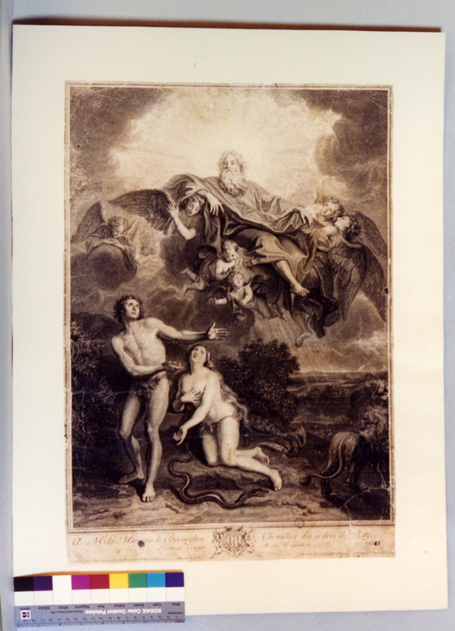 Adamo ed Eva rimproverati da dio (stampa) di Drevet Pierre Imbert (sec. XVIII)
