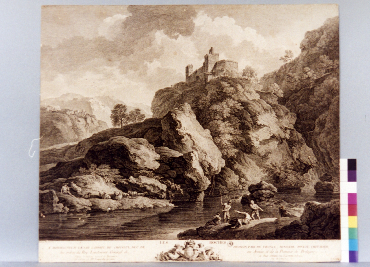 paesaggio fluviale con figure (stampa) di Benazech Peter Paul, Dietrich Christian Wilhelm Ernest (sec. XVIII)