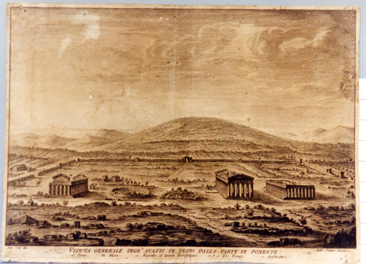 veduta dei templi di Paestum (stampa) di Joli Antonio (sec. XVIII)
