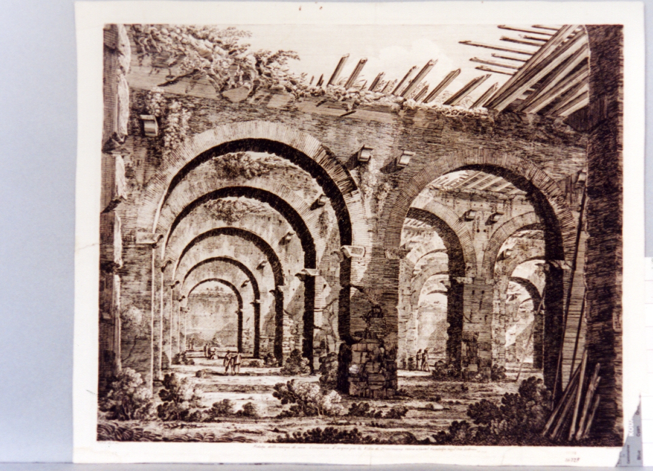 paesaggio con rovine (stampa tagliata) di Rossini Luigi (sec. XIX)