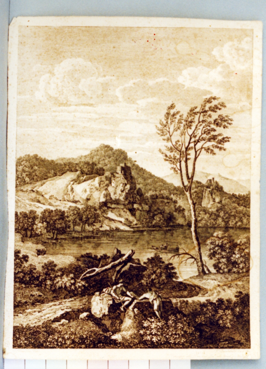 paesaggio lacustre con figure (stampa) di Giuntotardi Filippo (secc. XVIII/ XIX)