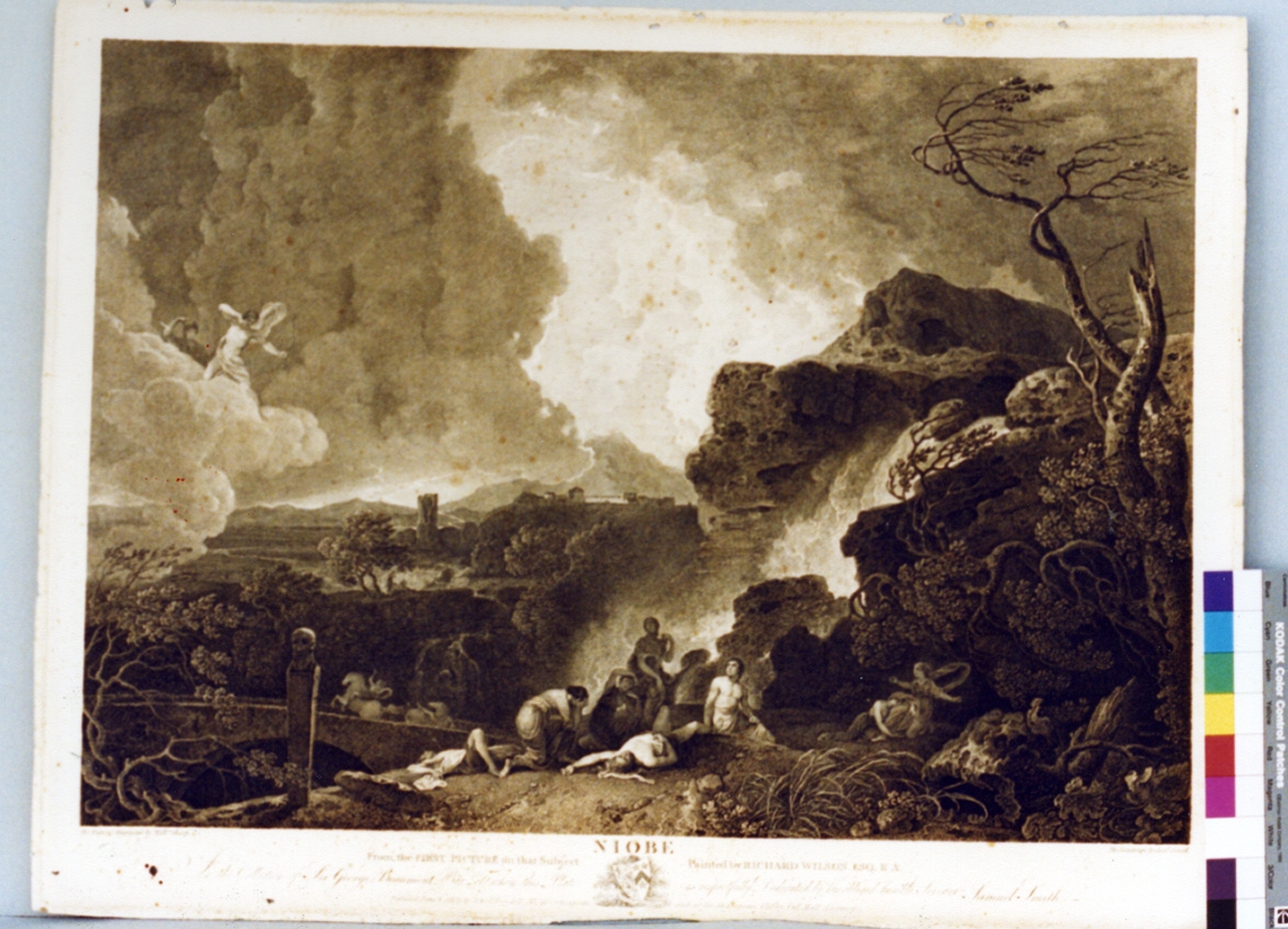 Apollo uccide i figli di Niobe (stampa tagliata) di Smith Samuel, Sharp William, Wilson Richard (secc. XVIII/ XIX)