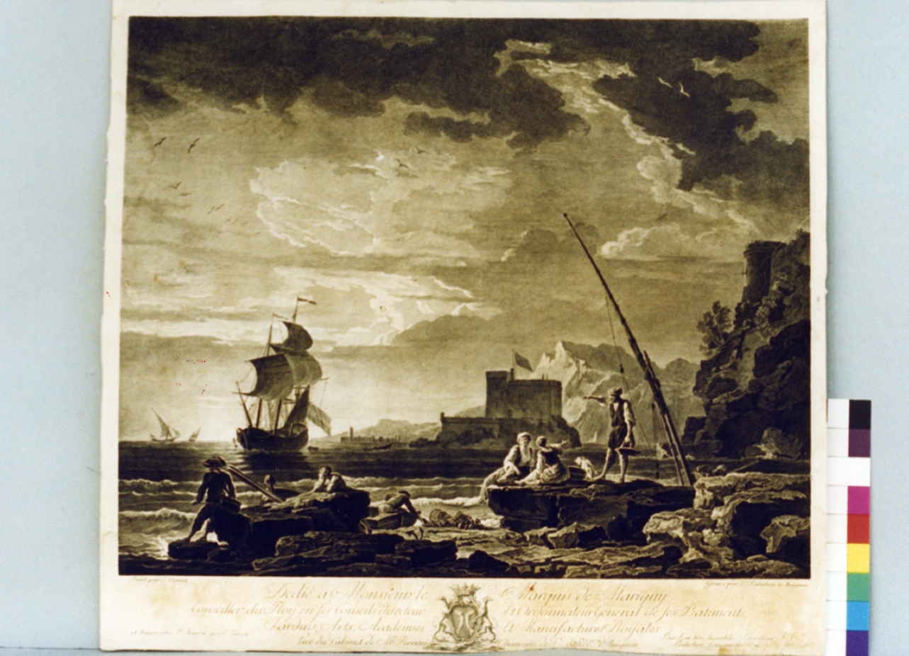 marina con figure (stampa) di Balechou Jean Joseph, Vernet Claude Joseph (sec. XVIII)
