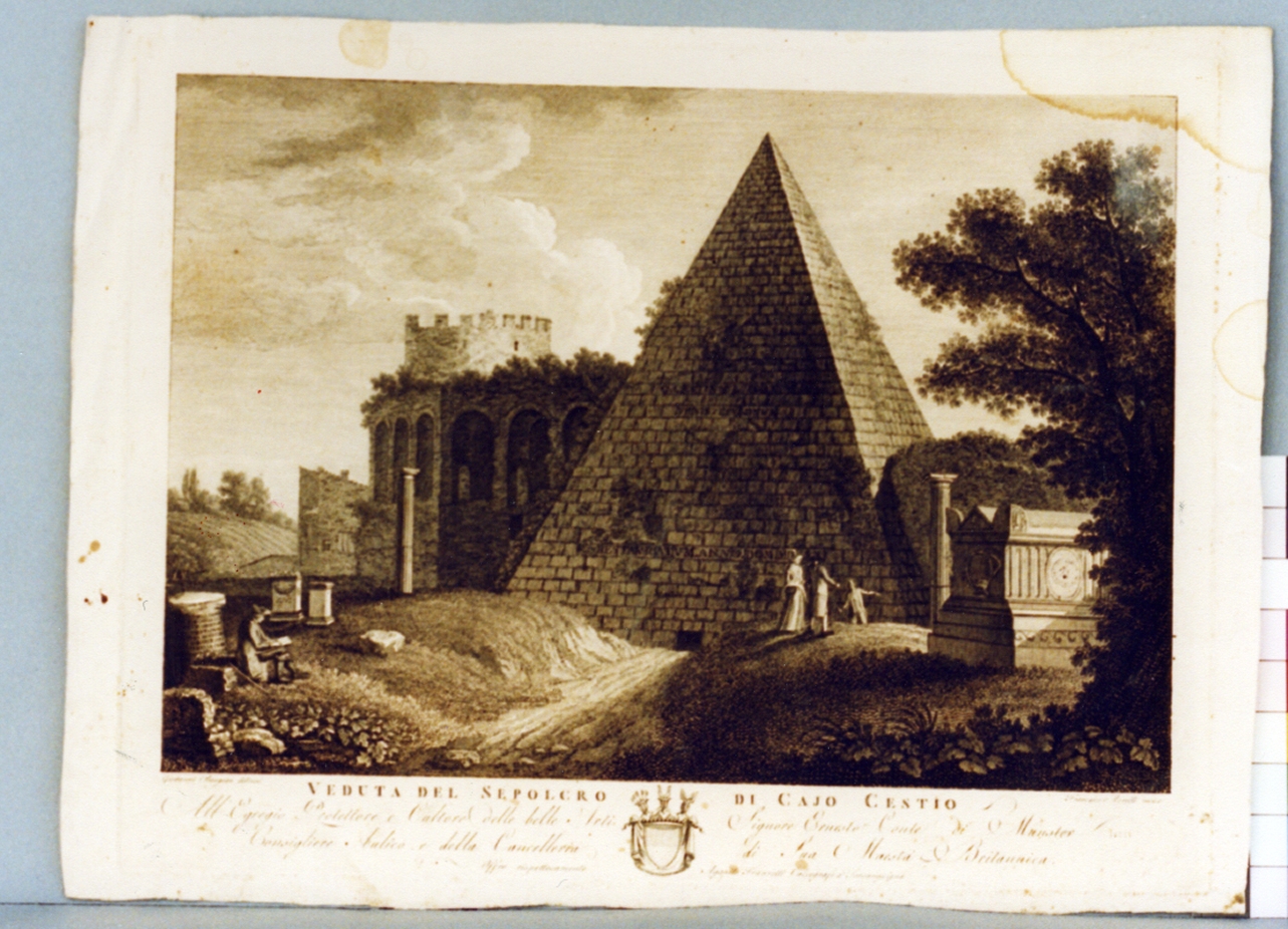 paesaggio con rovine (stampa tagliata) di Morel François, Baugean Jean Jerome (secc. XVIII/ XIX)
