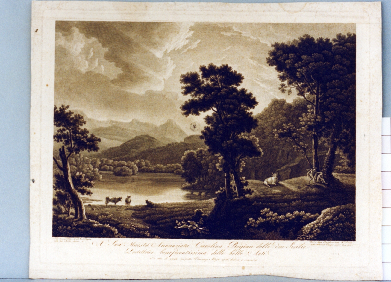 paesaggio lagunare (stampa tagliata) di Dunouy Alexandre Hyacinthe, Alloja Vincenzo (sec. XIX)