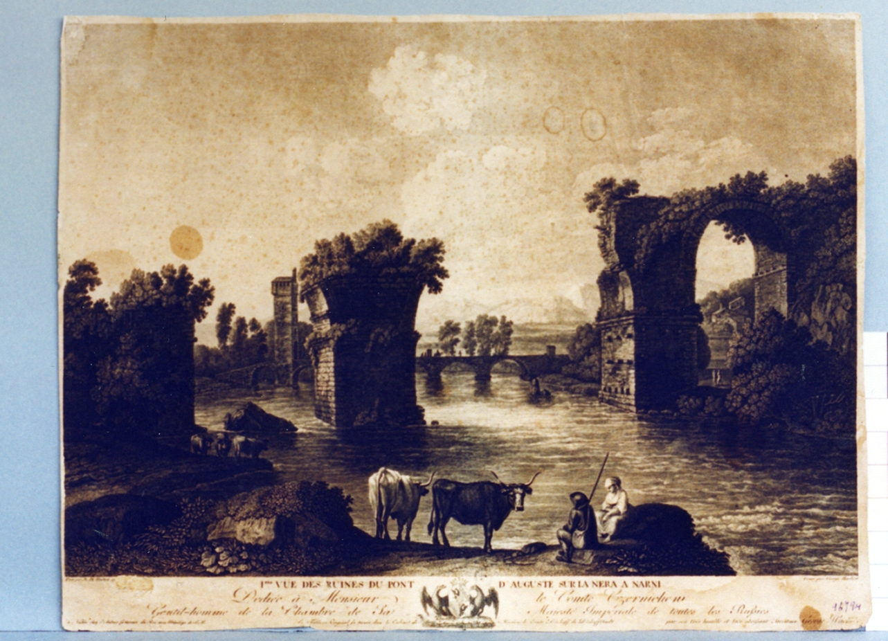 paesaggio con rovine (stampa) di Hackert Georg (secc. XVIII/ XIX)