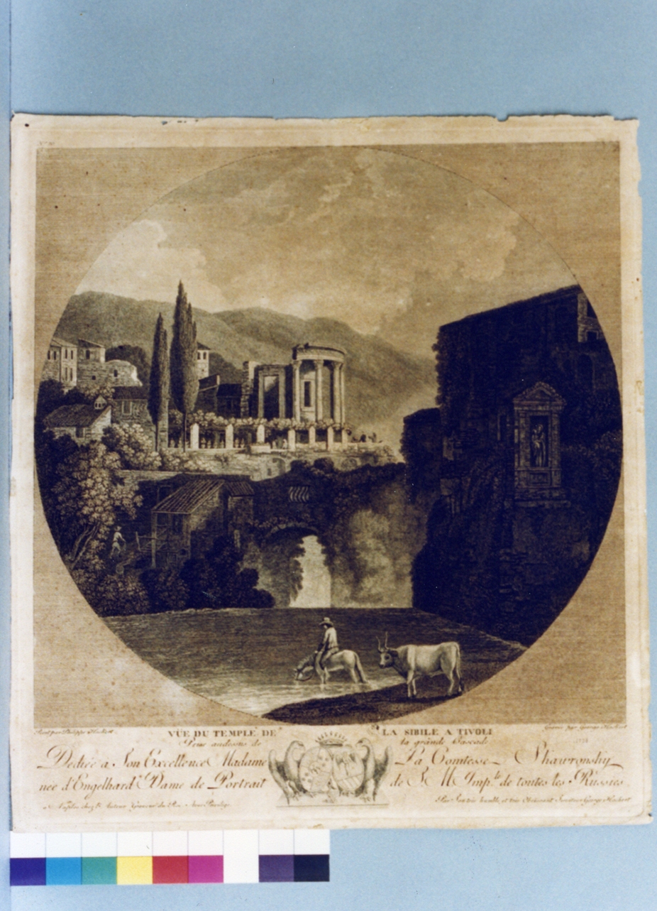 paesaggio con rovine (stampa tagliata) di Hackert Georg, Hackert Philipp (secc. XVIII/ XIX)