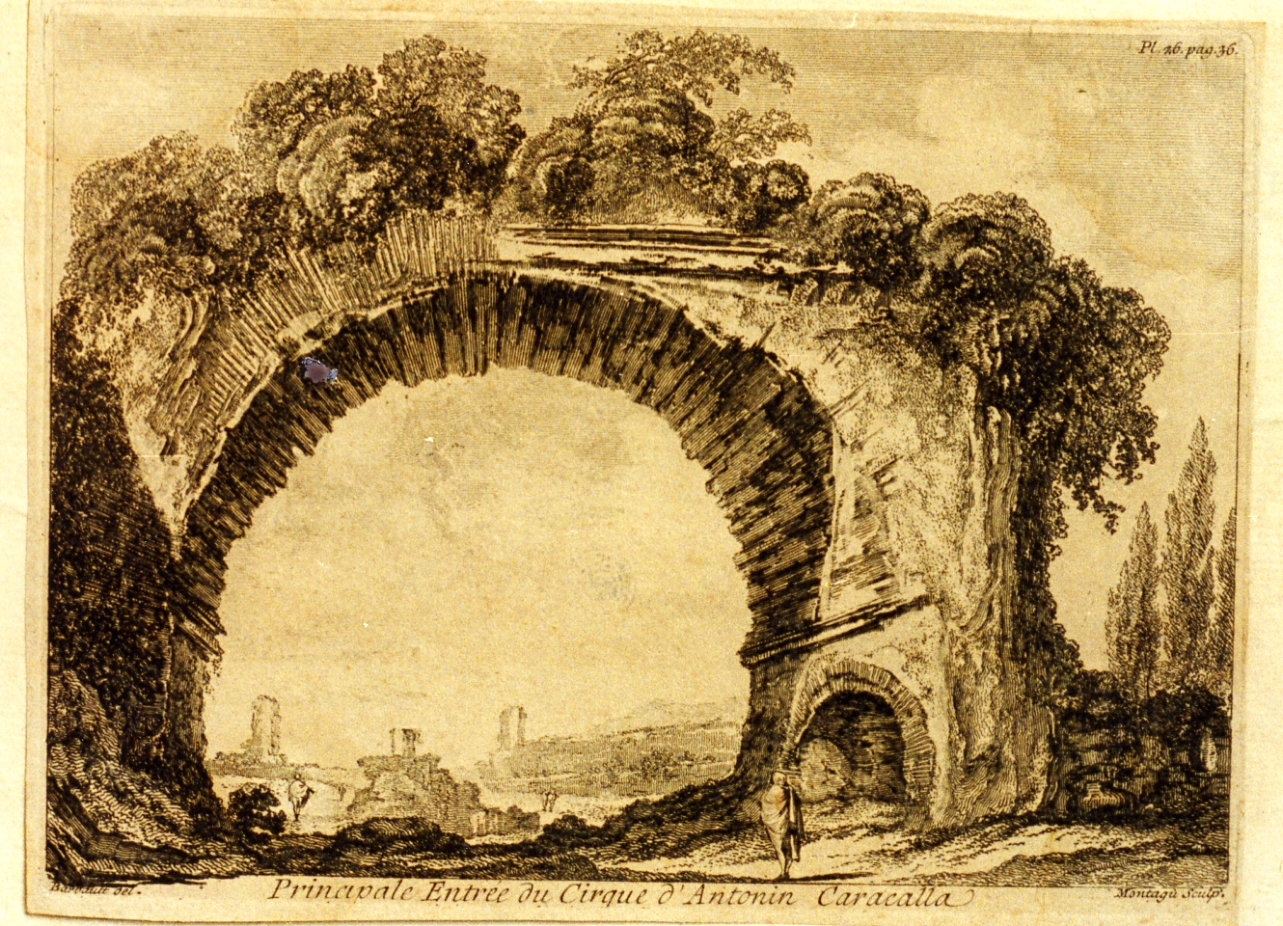 paesaggio con rovine (stampa) di Montagu Domenico, Barbault Jean (sec. XVIII)
