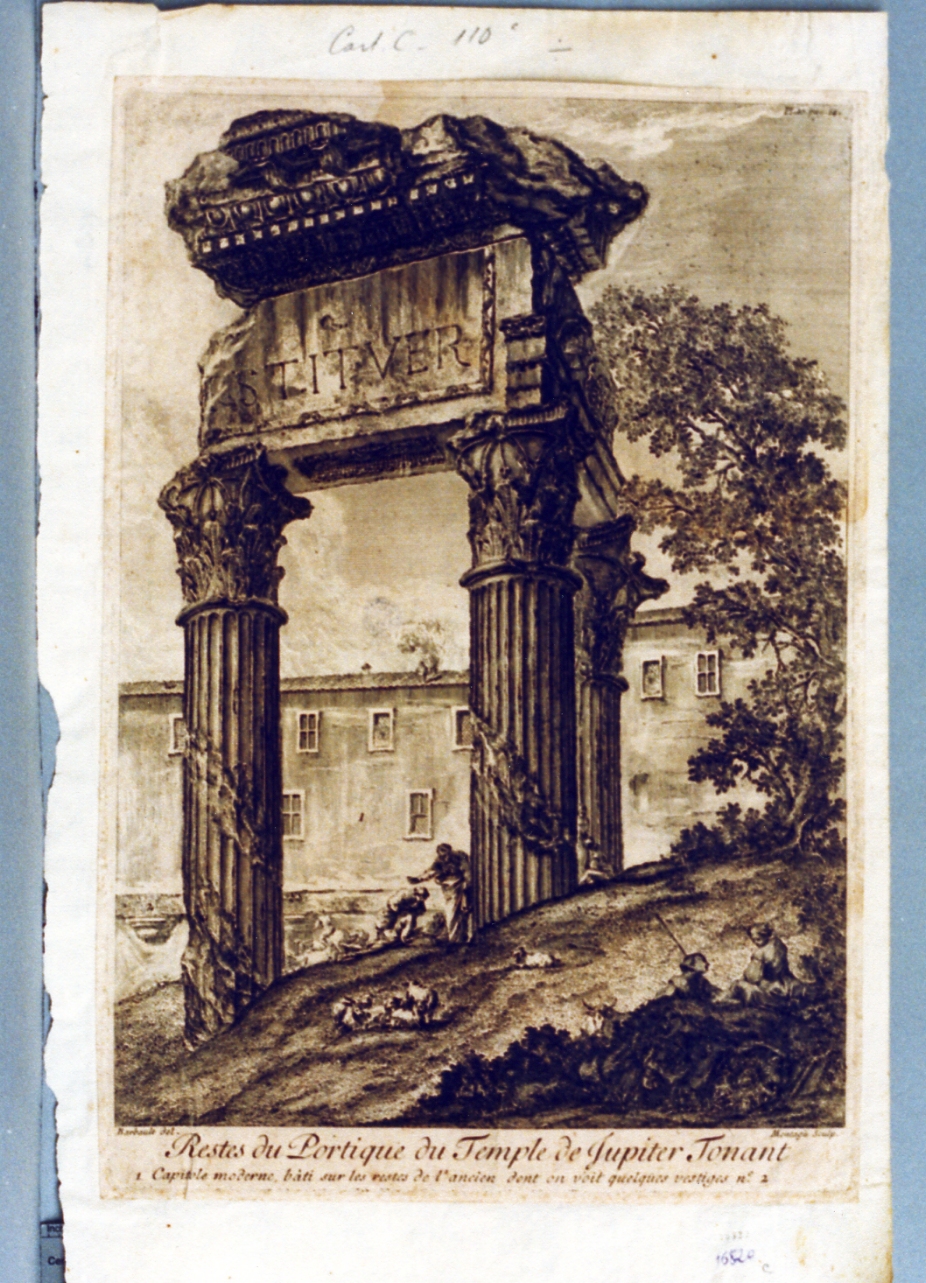 paesaggio con rovine (stampa tagliata) di Barbault Jean, Montagu Domenico (sec. XVIII)