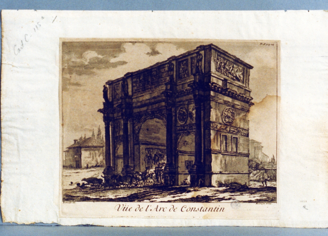 veduta dell'arco di Costantino (stampa tagliata) di Montagu Domenico, Barbault Jean (sec. XVIII)