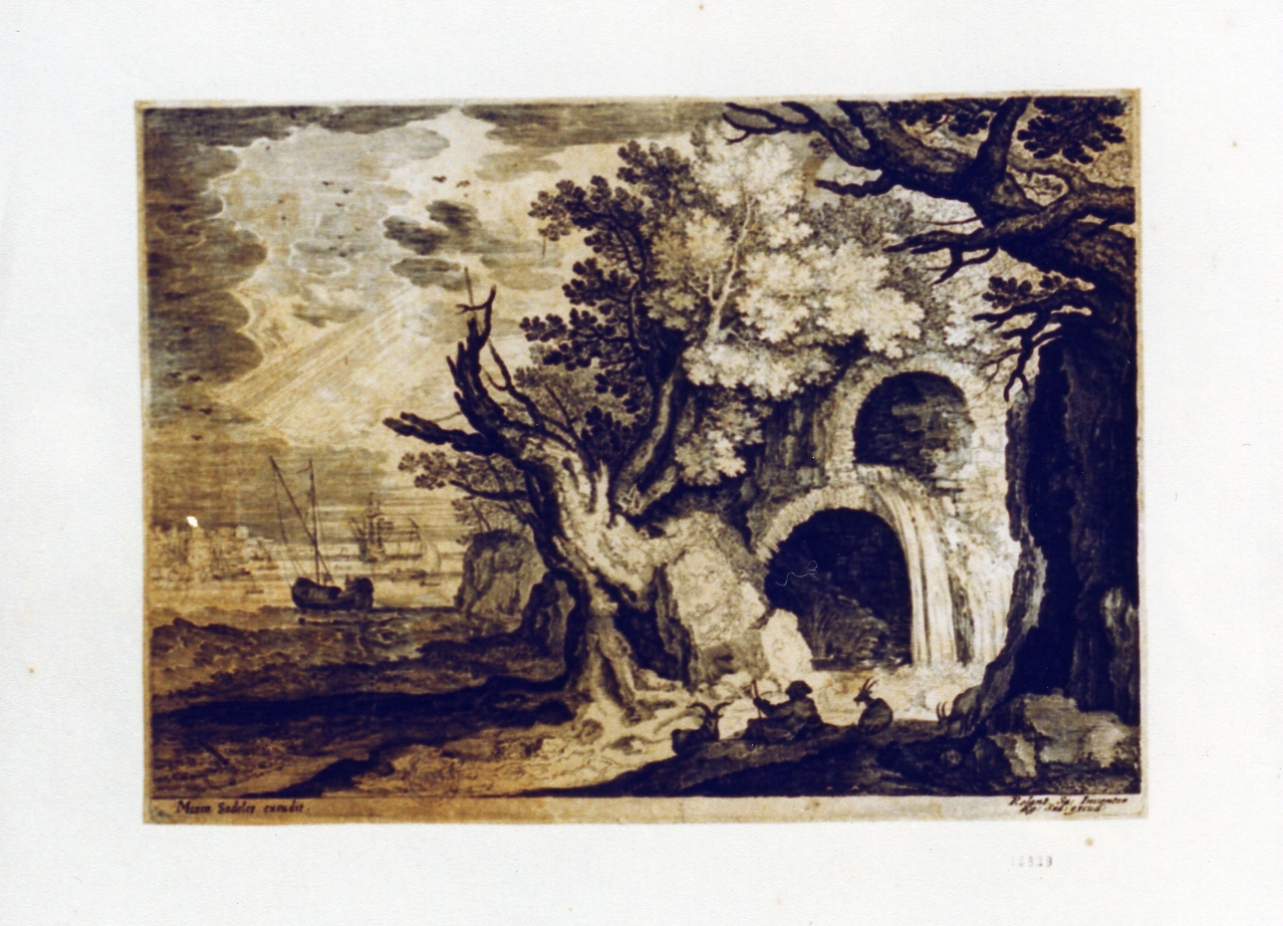 paesaggio con rovine (stampa) di Sadeler Aegidius, Savery Roelant (sec. XVII)
