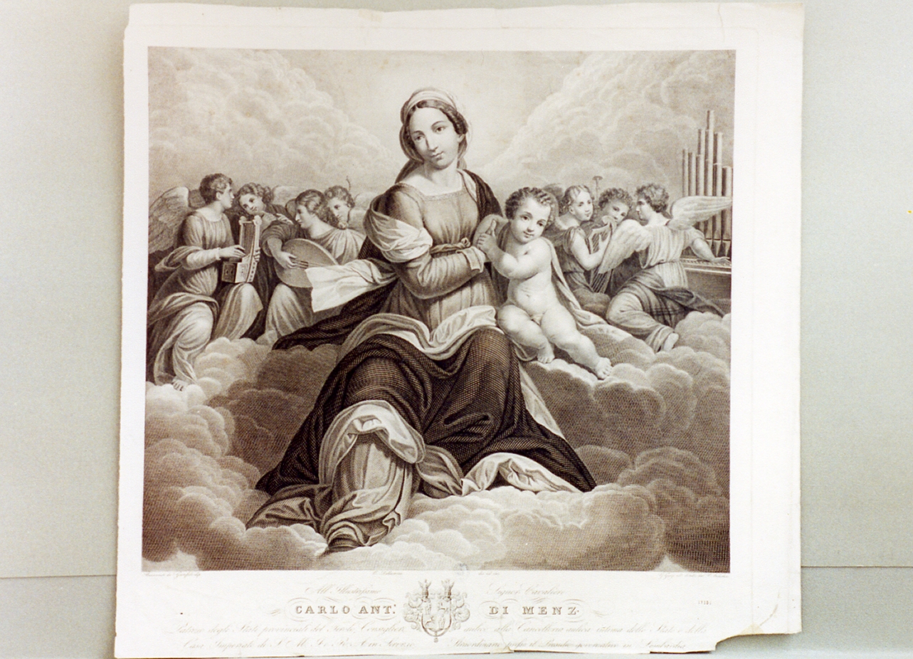 Madonna con Bambino e angeli (stampa) di Guzzi Giuseppe (sec. XIX)