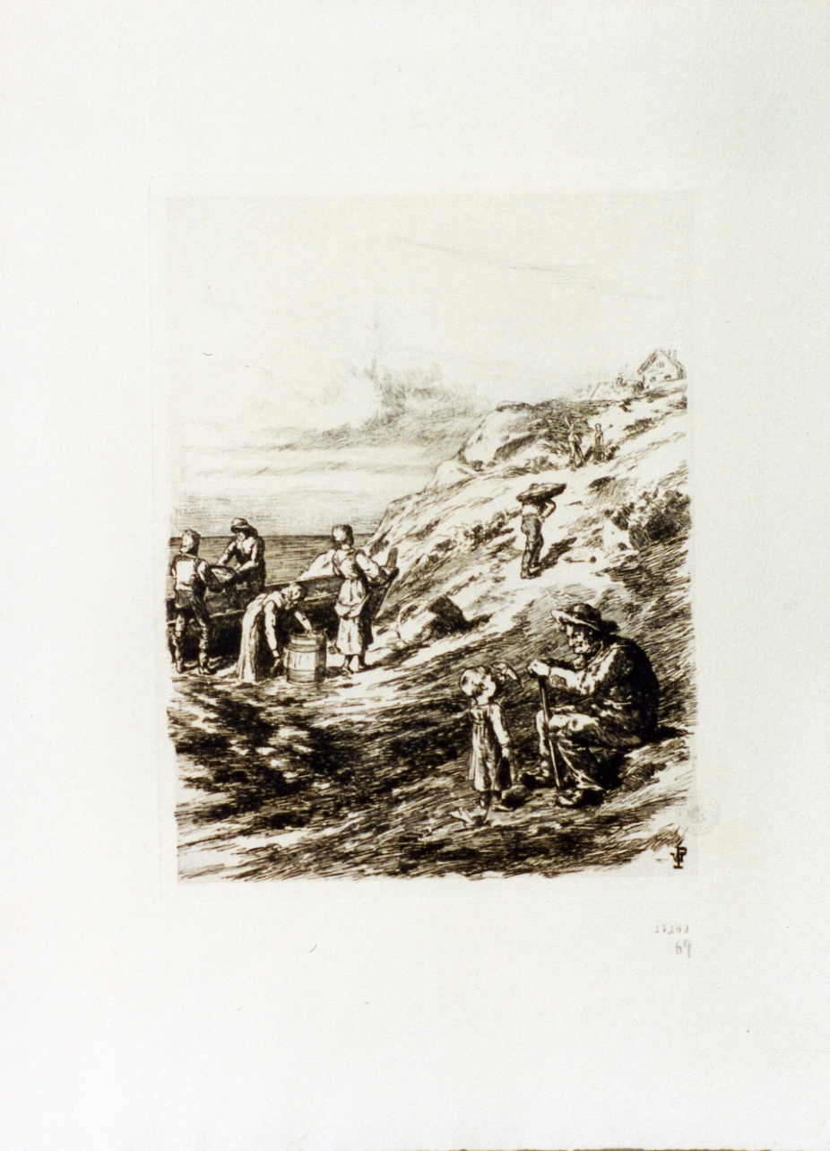 marina con pescatori e barche (stampa) di Peters Rev. Matthew William (sec. XIX)