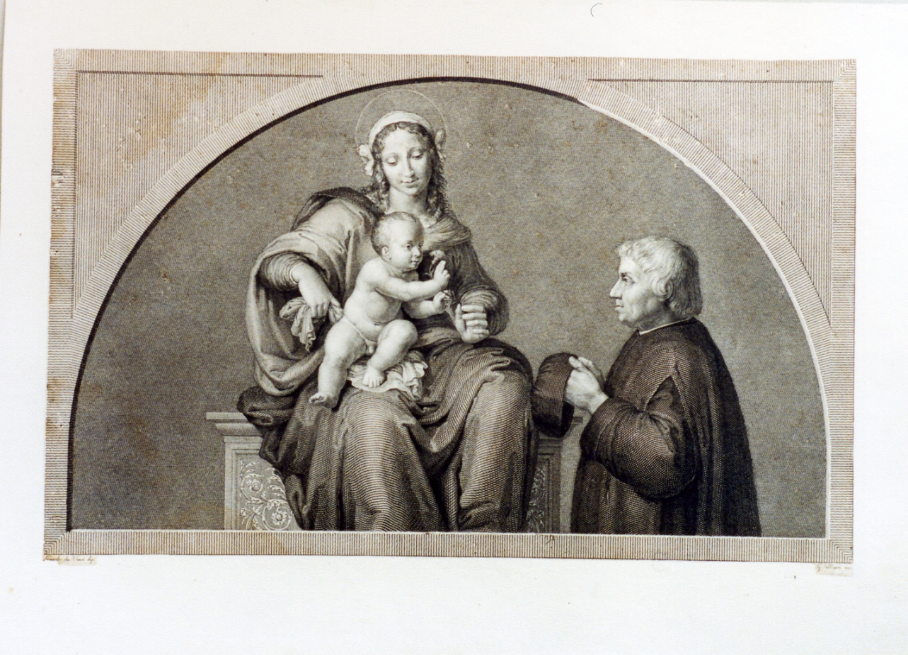 Madonna con Bambino in trono (stampa) di Marri Giuseppe (sec. XIX)
