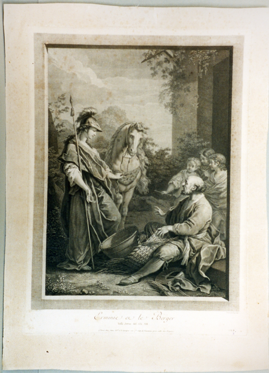 Erminia e i pastori (stampa tagliata) di Van Loo Charles-Andrè detto Carle, Porporati Carlo Antonio (secc. XVIII/ XIX)