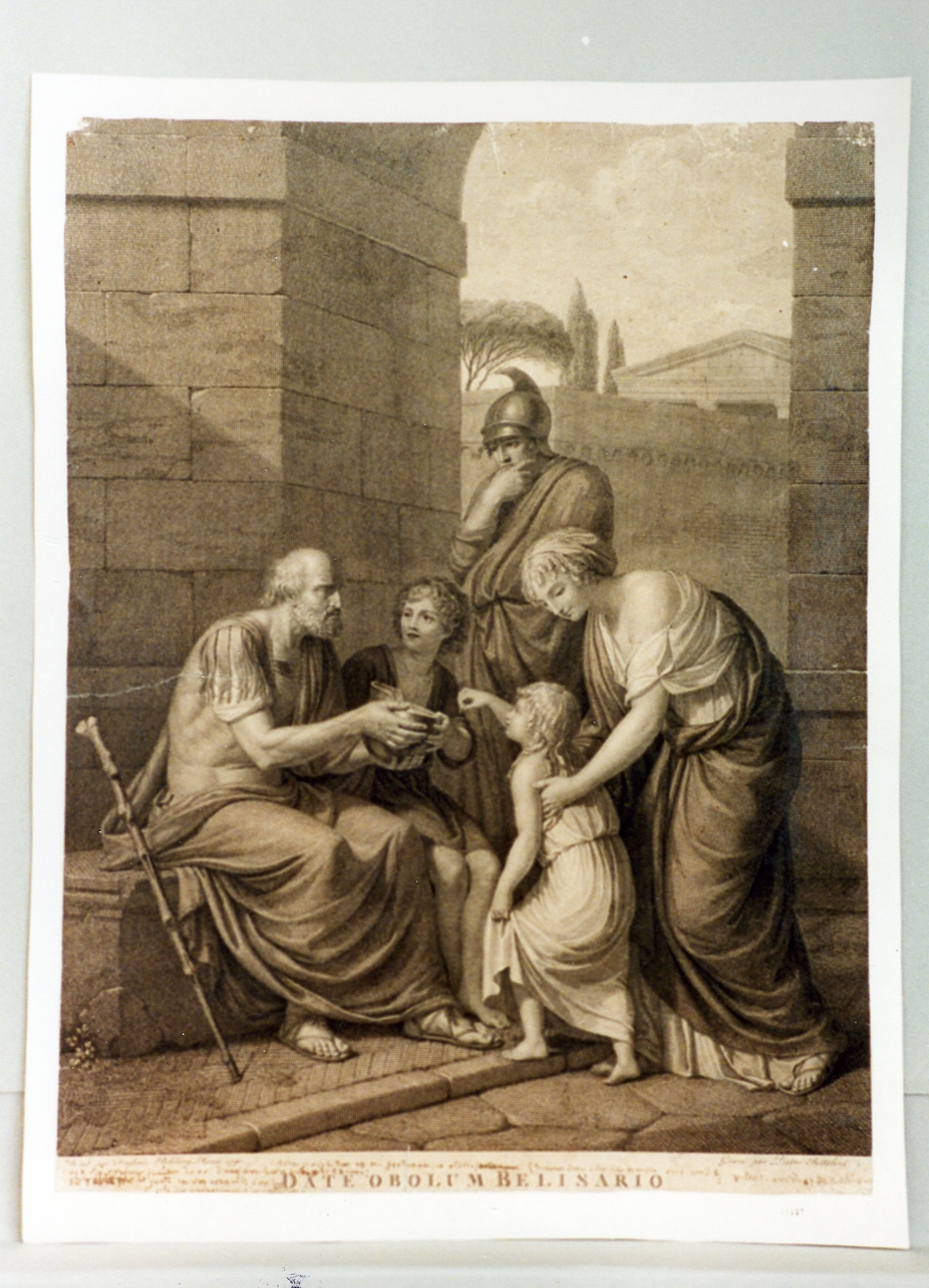 Belisario cieco vestito da mendicante è riconosciuto da un soldato (stampa) di Rehberg Frederich, Bettellini Pietro (secc. XVIII/ XIX)