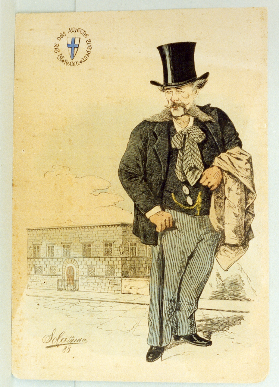 caricatura (stampa a colori) di Buonsollazzi Mario detto Solatium (sec. XIX)