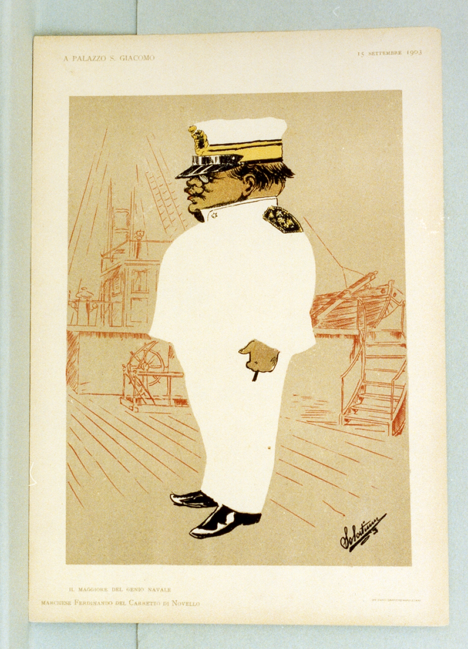 caricatura (stampa a colori) di Buonsollazzi Mario detto Solatium (sec. XX)