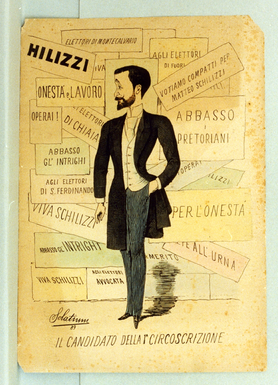 caricatura (stampa a colori) di Buonsollazzi Mario detto Solatium (sec. XIX)