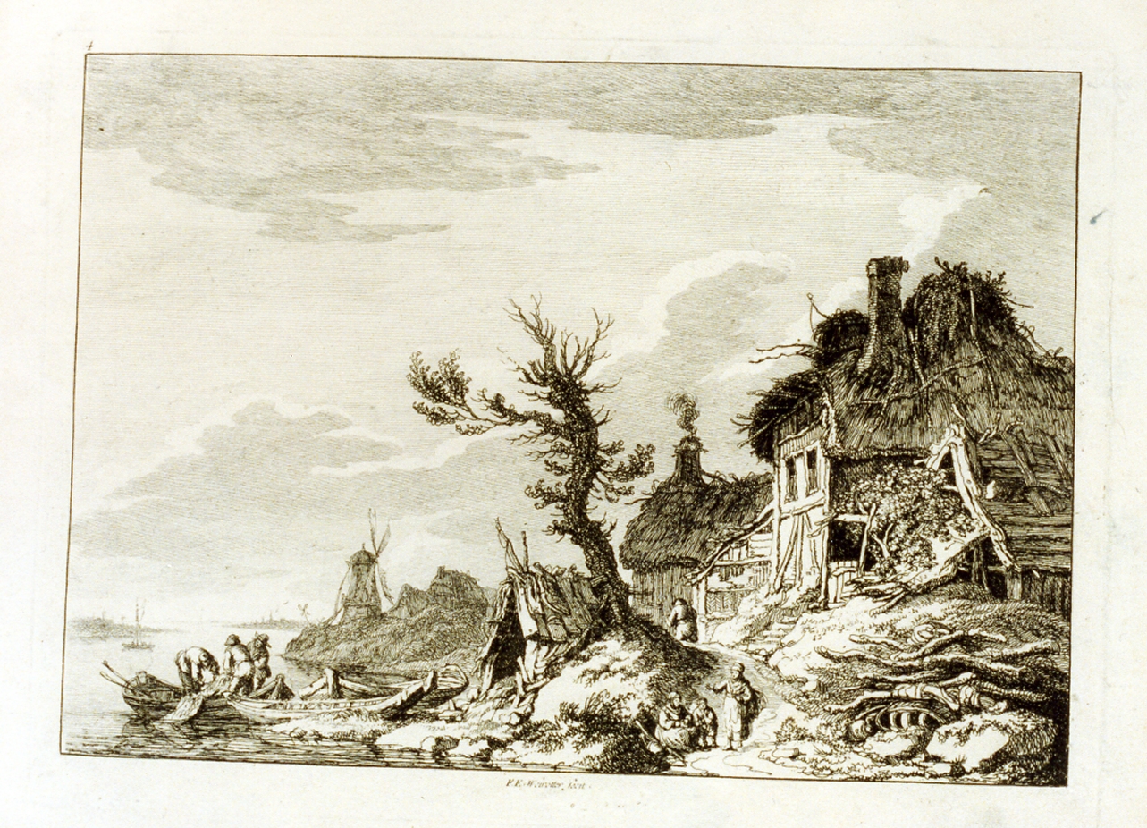 paesaggio fluviale con figure (stampa) di Weirotter Franz Edmund (sec. XVIII)