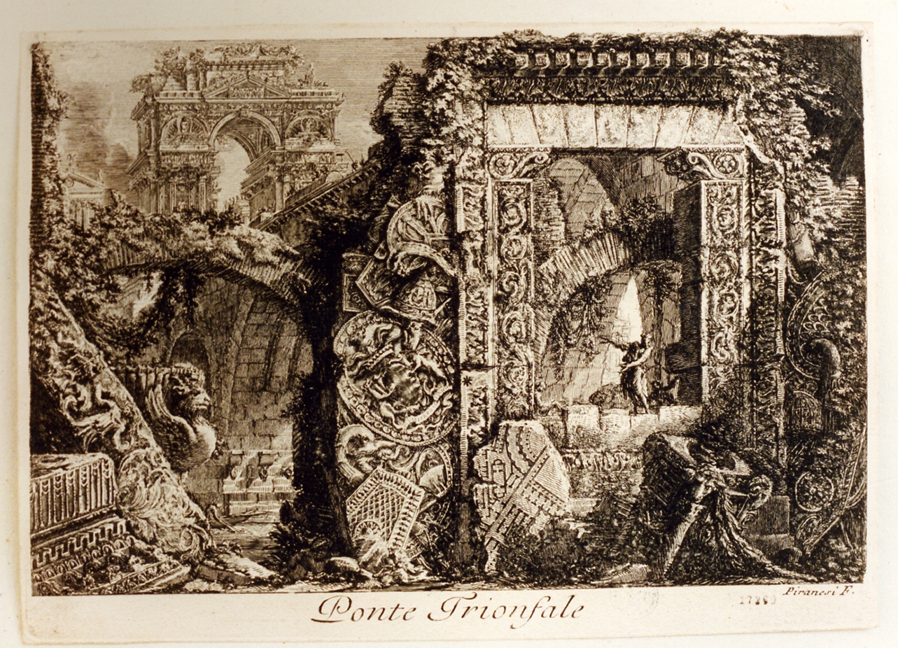 paesaggio con rovine (stampa) di Piranesi Giovanni Battista (sec. XVIII)