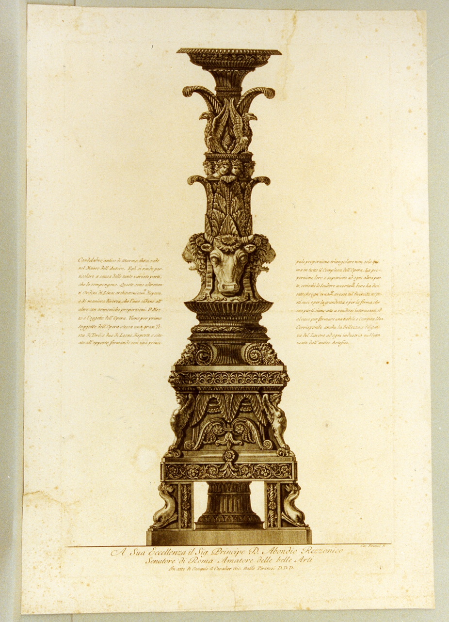 candelabro antico (stampa) di Piranesi Giovanni Battista (sec. XVIII)